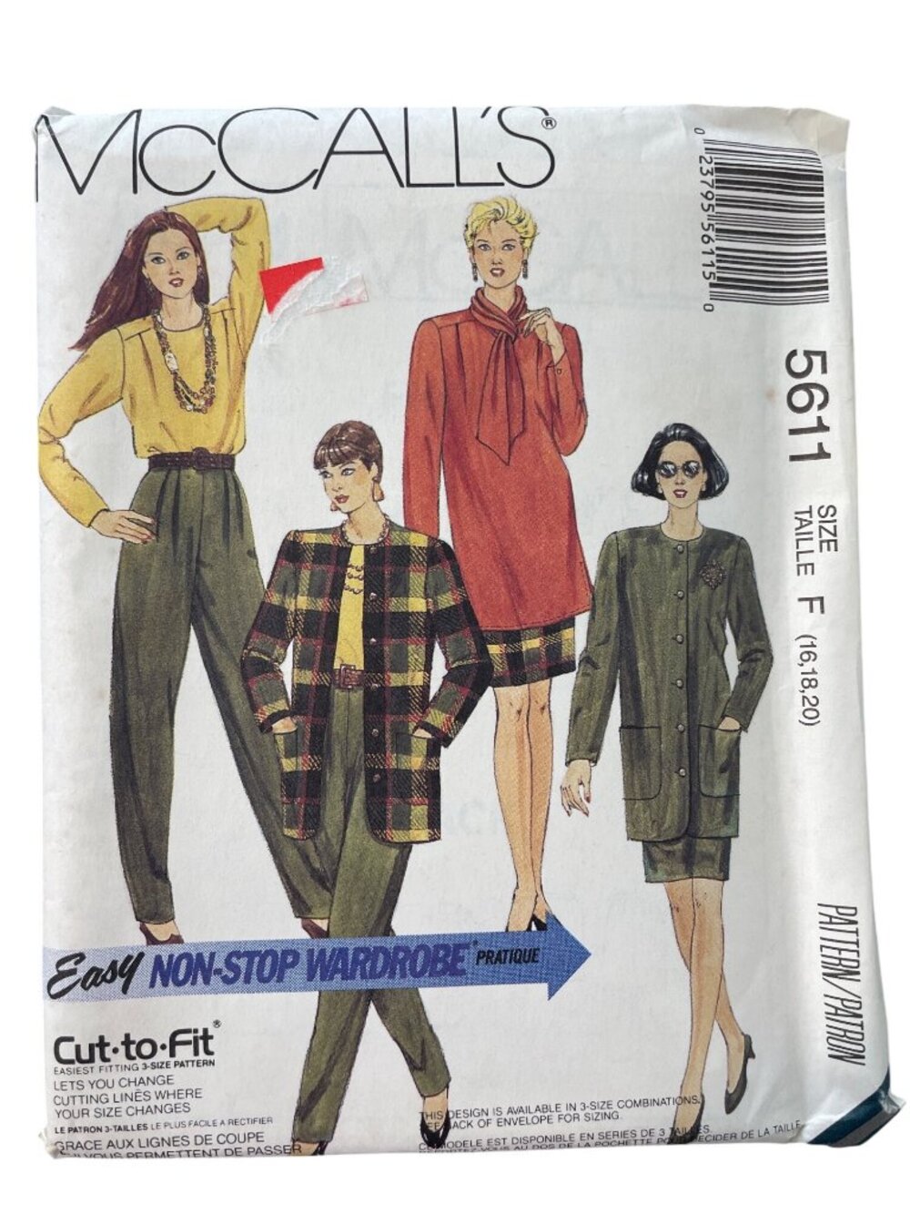 Vintage 90s Mccalls 5611 Sewing Pattern Size 16-18-20 Misses Dressmaking Uncut